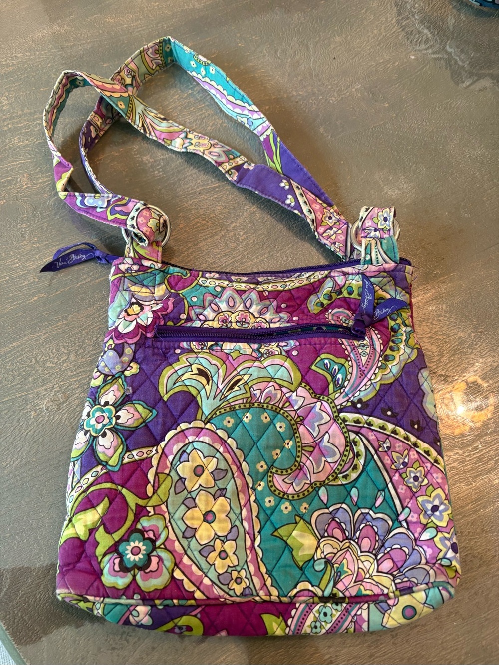 Vera Bradley Purple Teal Paisley Quilted Crossbody Bag